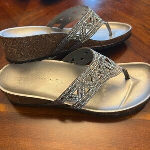 Embellished Silver Wedge Sandals